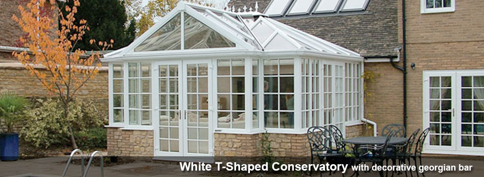 White t shaped Bespoke Conservatories